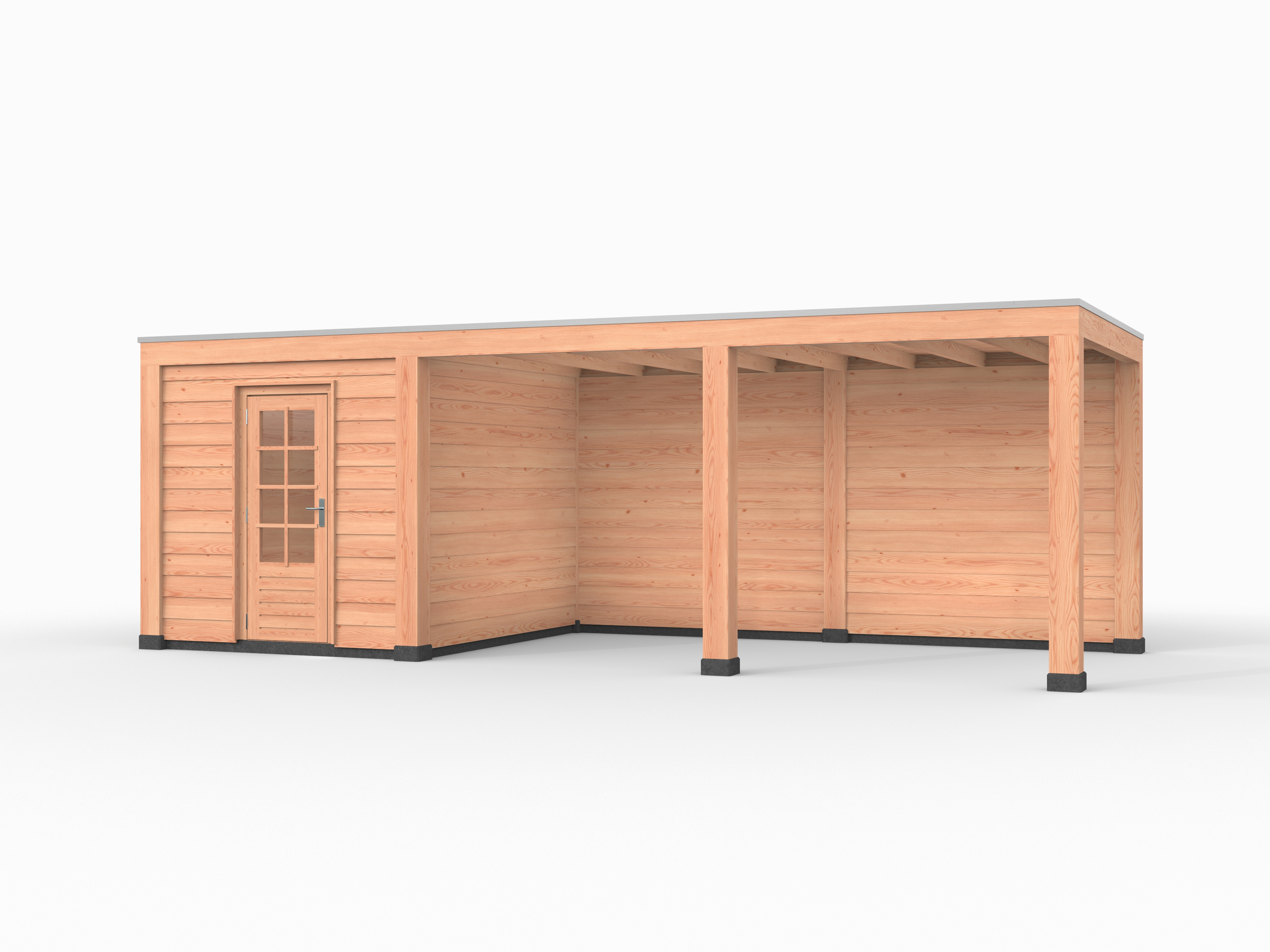 Douglas overkapping, 750 x 300, met achterwand en schuur, Westwood Modern Basic - Afbeelding 1